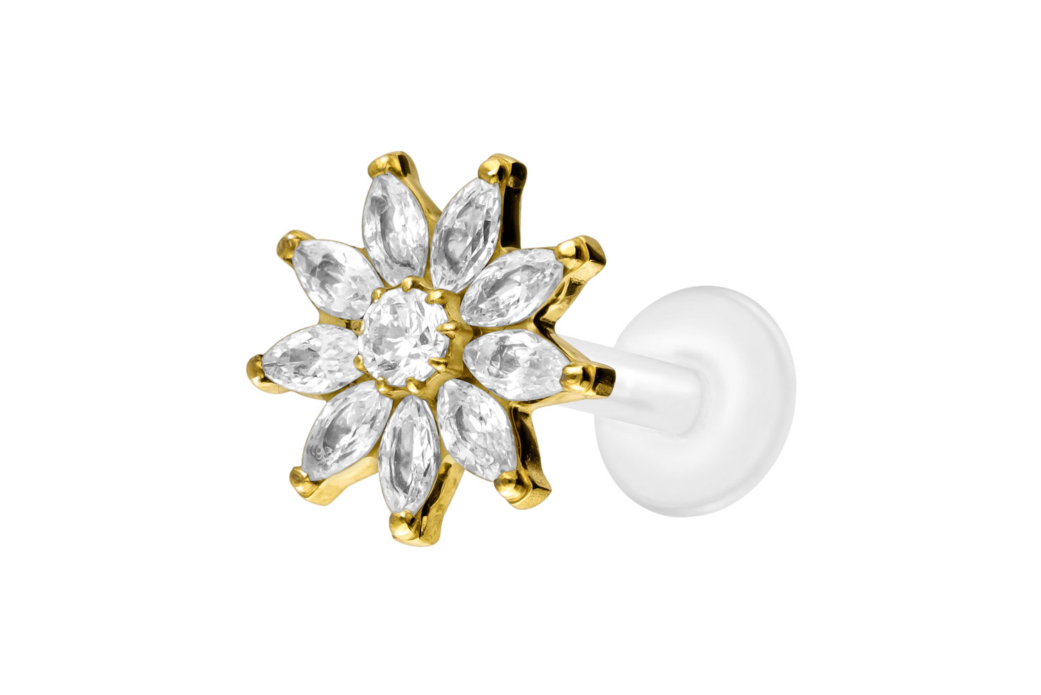 PTFE Labret Piercing mit Innengewinde + Titan-Aufsatz KRISTALLBLUME